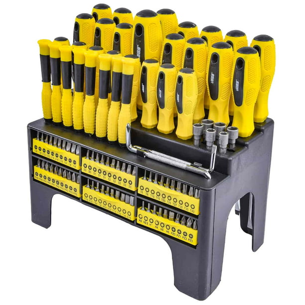 100 Piece Magnetic Screwdriver Set with Organizer Rack